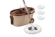 ZUNI Spin Mop Bucket Set Floor Mop Stainless Steel Rotating w/ 2 Heads Khaki