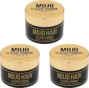Mojo Hair Classic Pomade Strong Hold Low Shine for men (water based pomade) Delivers all day performance, hold and style for all hair types,helps control coarse ,frizzy problem hair,features luxury fragrance,Washes out easily 3X 75Ml/64G