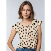 Ann Taylor Silk Chiffon Blouse Womens Size 2 Beige Polka Dots Cap Sleeve NEW
