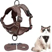 Cat Harness with Lead, Escape Proof, Adjustable Cat Harness Set, with Reflective Strips, Breathable Mesh, for Kitten Dogs (M, Coffee)