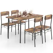 Costway Rectangular Industrial Dining Table Chairs Set 5PCS Kitchen Metal Frame Dining Room Furniture