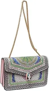 [ICHAOZE] Women Crossbody Chain Purse with Snake Head Decor Square Satchel Handbag, Color-block PU Leather Shoulder Bag Underarm Bag, Black