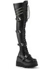 Pleaser Demonia 4 1/2" Wedge Platform Lace-Up Stretch Thigh High Boot, Side Zip