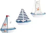 COHEALI 3Pcs Wooden Boat Model Nautical Tabletop Ornament Marine Coastal Sailboat mini Ship Model Beach Ornaments Coastal Decor Kids mini Toys Sailboat Model Delicate Child Sculpture