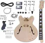 YoungMonic New Guitar Kit ES335 Style Build On Own Unfinished 22 Fret 24.75 Inch DIY (22 fret 24.75 Inch)