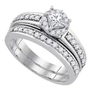 14k White Gold Princess Diamond Solitaire Wedding Bridal Ring Set 3/4 Cttw
