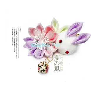和服髮飾日式手工藍紫色兔子櫻花髮夾和服浴袍飾品髮飾　　滿299發貨!!!
