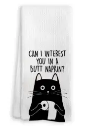 Funny Cat Kitchen Towel Tea Towel Black & White Cat Hand Towels for Kitchen D