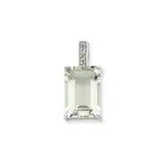 Sterling Silver Emerald-cut Green Quartz u0026 Diamond Pendant