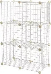 6-Cube Wire Grid Stackable Storage Shelves, 12 X 12-Inches, White