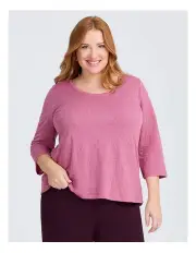 [Taking Shape] Floral Textured Knit Top Deep Rose