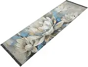 YXYZRMY Washable Runner Rug Floral Art White Blue 2’ x 6’ Non Slip Runner Rug for Hallways Entryway Bedroom Floor Carpet Runner- Soft Thin Mat with Rubber Backing for Family Pet
