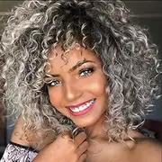 Curly Wigs Female Synthetic Wig Short Full Wigs for Black Women (Gray)