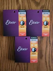 3 SETS Elixir 11052 Nanoweb 80/20 Bronze Light Guitar Strings 12-53