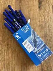 Pilot V-Ball 0.5mm Pure Liquid Ink Rollerball Pens Blue, BOX 12 PENS (BRAND NEW)