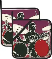 Drummer Potholders BBQ Pot Holders for Heat Resistant Potholder, Hot Pads,Cooking Baking(2-Pack)