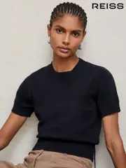 Reiss Navy Anita Cotton And Wool Crew-Neck Top (H52171) | $180