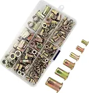 Hohopeti 150pcs Color Plated Zinc Rivet Nuts Flat Head Threaded Insert Nut Assortment Automotive Furniture Decoration