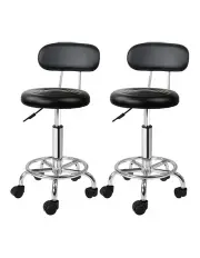 [Artiss] Salon Stool Swivel Backrest Chair x2 in Black