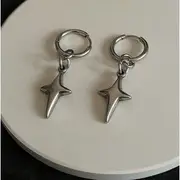 Cross Stainless Steel Dangle Earring Type B - 1 Pair - Hoop Earring - Silver - One Size