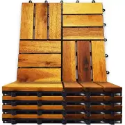8 Sq Ft Interlocking Deck Tiles 12"x12" - Non-Slip All Weather Acacia Wood Ou...