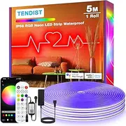 TENDIST 5M RGB Neon LED Strip Outdoor, IP68 Waterproof WiFi Flexible Neon Rope Light Alexa Compatible, 24V DIY Music Sync Silicone LED Neon Lamp for Bedroom, Party, Patio, Outdoor Decor
