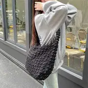 Plain Quilted Bubble Light Tote Bag Black - One Size