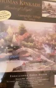 NEW Thomas Kinkade Candamar Designs Cross Stitch kit Lamplight Village Spring