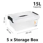 5x Small Clip Lock Storage Box Organiser 15L Plastic Container Bin Tub Crate XS