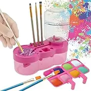 MABCIRY Paint Brush Cleaner With Water Circulation Tool, Paint Tray, Rinser With Drain and Brush Holder - Painting Station for Acrylic Watercolor (Purple)