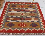 Wool Jute Traditional Kilim Rug, Indian Vintage Runner Rug Turkish Kilim Rugs