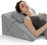 Giantex 3 PCS Bed Wedge Pillow Set, Adjustable Incline Pillow with Air Memory Foam, Post-Surgery Orthopedic Pillow Set for Back, Leg, Arm & Knee Pain Relief, Help with Snoring & Acid Reflux (Grey)