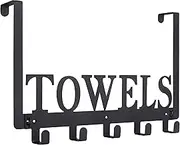Over The Door Hooks, Towel Holder for Bathroom, Door Mount Towel Rack Towel Hooks for Bedroom Kitchen Pool Beach Towels Bathrobe Wall Mount Hang on The Door Cabinet Cupboard Metal Sandblasted (Black)
