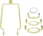 Lamp-Shade Harp Holder Adjustable Support - Tall 7 8 9 10 inch and 3/8 inch Standard Saddle E14 E26 E27 Light Base UNO Fitter Adapter Converter Finial Set Detachable Parts Bracket (Polished Brass)