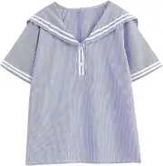 [KUFEIUP] Women's Short Sleeve Sailor Collar Buttons Pullover Blouse Top