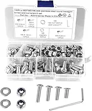 Stainless Steel Round Head Machine Screws and Bolts Assortment Kit Set with Half Round and Flat Round Hex Screws and Nuts for Home and Workshop Use