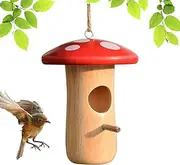 Hummingbird House - Hangable Bird House | Wooden Mushroom Cottage Animal Shelter Garden Hut for Outdoor Yard Tree Balcony Patio Courtyard