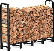 AMAGABELI GARDEN & HOME 5ft Firewood Log Rack Outdoor Log Holder for Fireplace Heavy Duty Wood Stacker for Patio Logs Pit Storage Steel Tubular Wood Pile Rack Tool Accessories Black