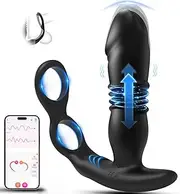 LONZYON Sex Toys Prostate Massager Dildos Anal Plug, Male Sex Toy for Men Adult Toys Anal Dildo Prostate Massager with 12 Vibrating 3 Thrusting Cock Ring for Women Couples APP Remote Control (App Black)