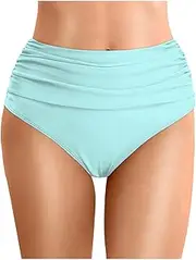 [Generic] Womens High Waisted Bikini Bottoms Tummy Control Full Coverage Ruched Swimsuits Retro Plus Size Bathing Swim Bottoms