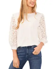 CeCe Lace Sleeve Mixed Media Top