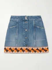 [Valentino Garavani] Valentino Garavani - Jacquard-trimmed Paneled Denim Mini Skirt - Blue - IT40 IT 40 Blue