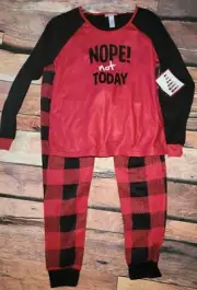 Pjs & Pancakes Womens Pajama Set Sz med medium Nwt Nope Not Today Plaid