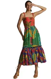 FARM RIO Sz S Mixed Prints Balls Cotton Midi Dress NEW WITH TAGS