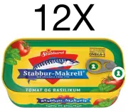 Stabbur-Makrell Basil Makrell i Tomat Canned Mackerel Filet Tomato Sauce 12X110g