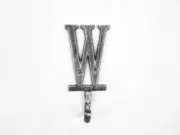 [Pack Of 2] Rustic Silver Cast Iron Letter W Alphabet Wall Hook 6""