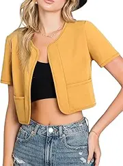 [DOUBLJU] Womens 3/4 Sleeve Bolero Open Front Cardigan with Plus Size