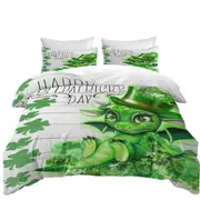 Green Clover St Patricks Day Lil Dragon Quilt Cover