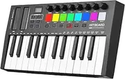 Labymos 25 Key MIDI Keyd Controller Professional Electronic o Intelnt Portable Arranging Strike Pad Keyd Piano Lightweight USB 5V/1A Type-C OLED Display Assignable Knobs ons