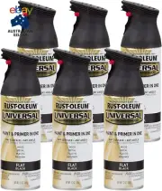 Universal Paint and Primer in One Spray Paint, Flat Black, 340 G (Pack of 6)